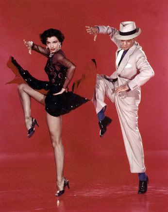 Actor Fred Astaire and actress Cyd Charisse on the set of The Band Wagon 